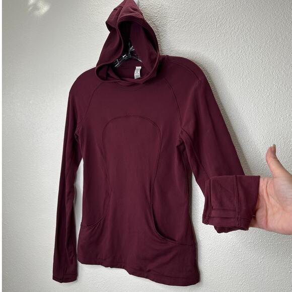 Lululemon Burgundy Long Sleeve Front Pocket Hooded Shirt 4 - Picture 1 of 10